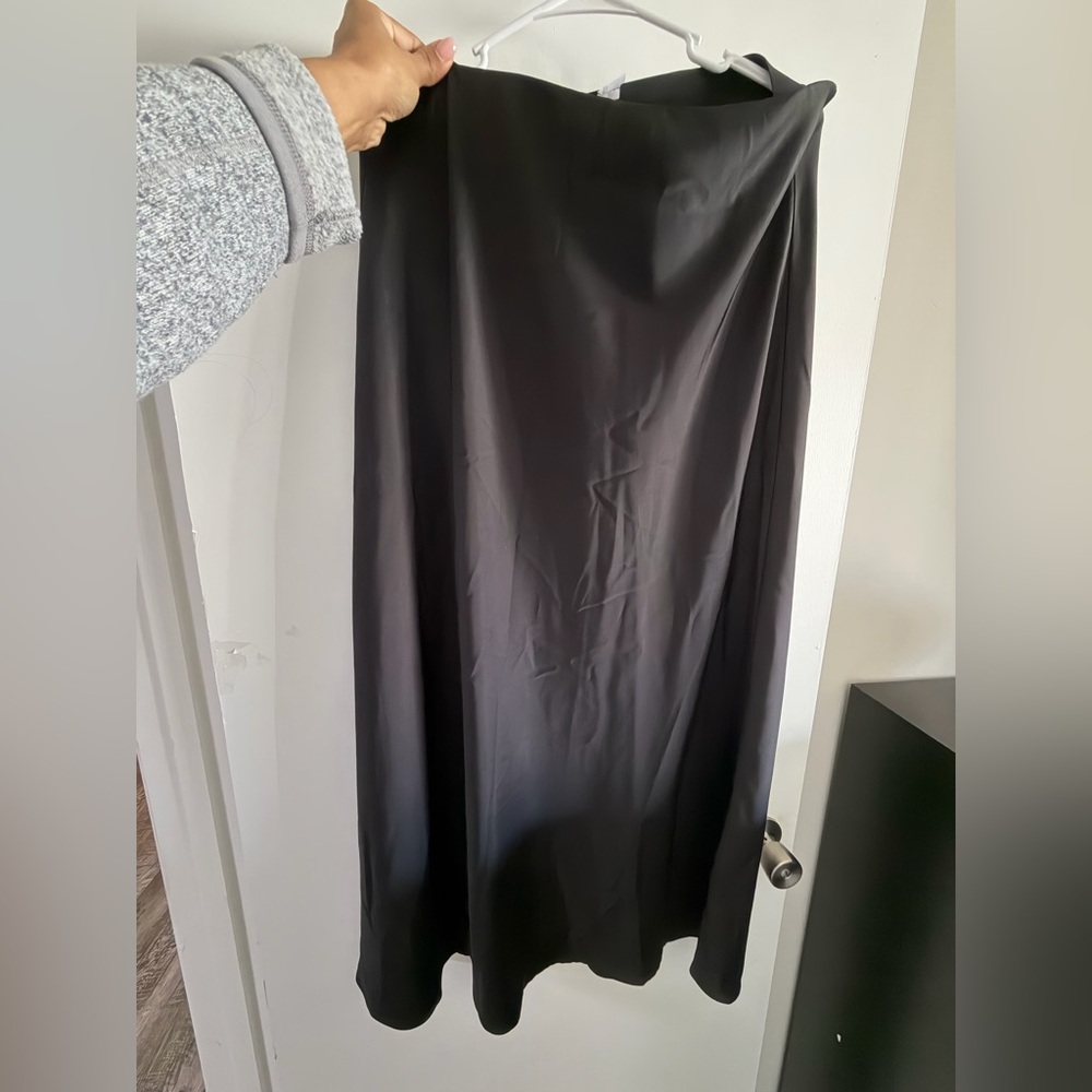 Black Women's Satin High Waisted Maxi Skirts Hidden Elasticized Waistband